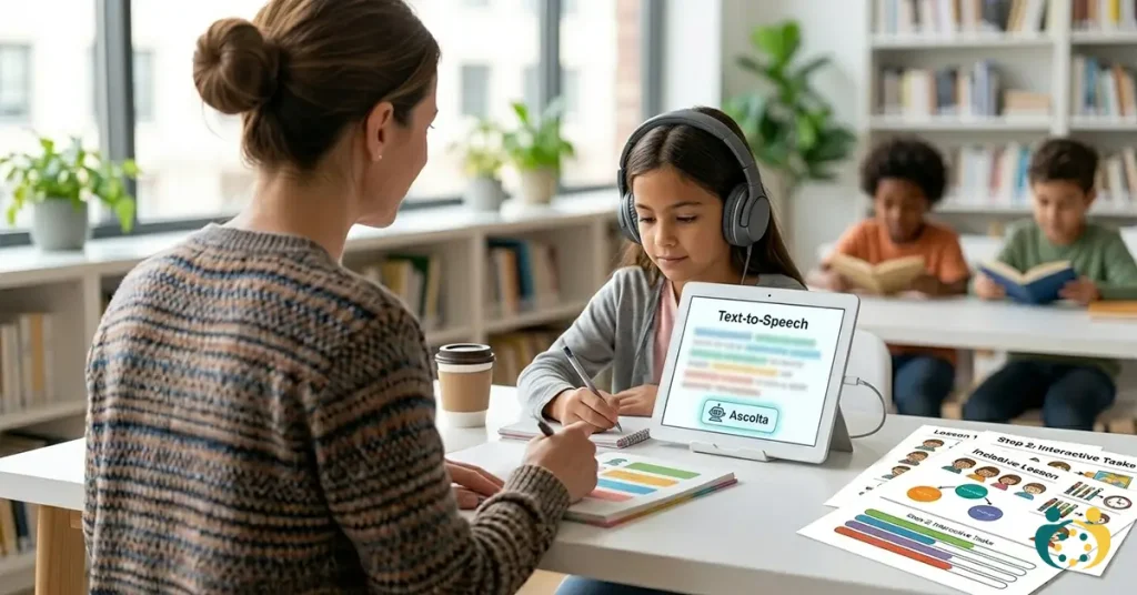 Lezione di lettura con tecnologia assistiva.